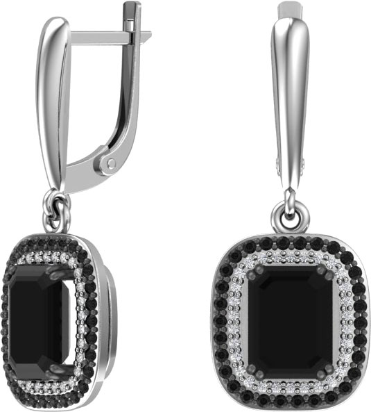 Серебряные серьги с подвесками POKROVSKY 2100939-04345 с кварцем, фианитами, черными фианитами