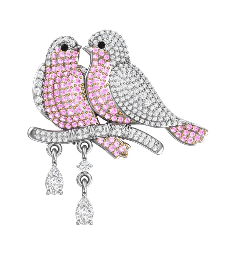 Серебряная брошь ''Горлицы'' POKROVSKY 2700056-00355 с фианитами