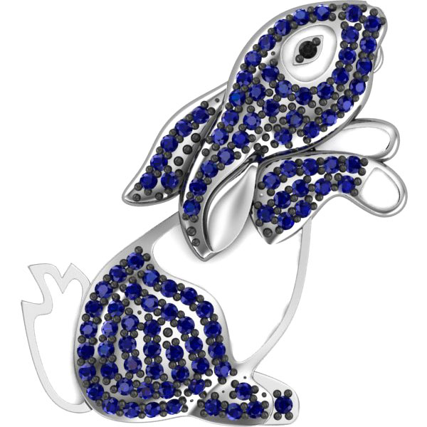 Серебряная брошь ''Заяц'' POKROVSKY 2700063-13055 с фианитами, черным фианитом