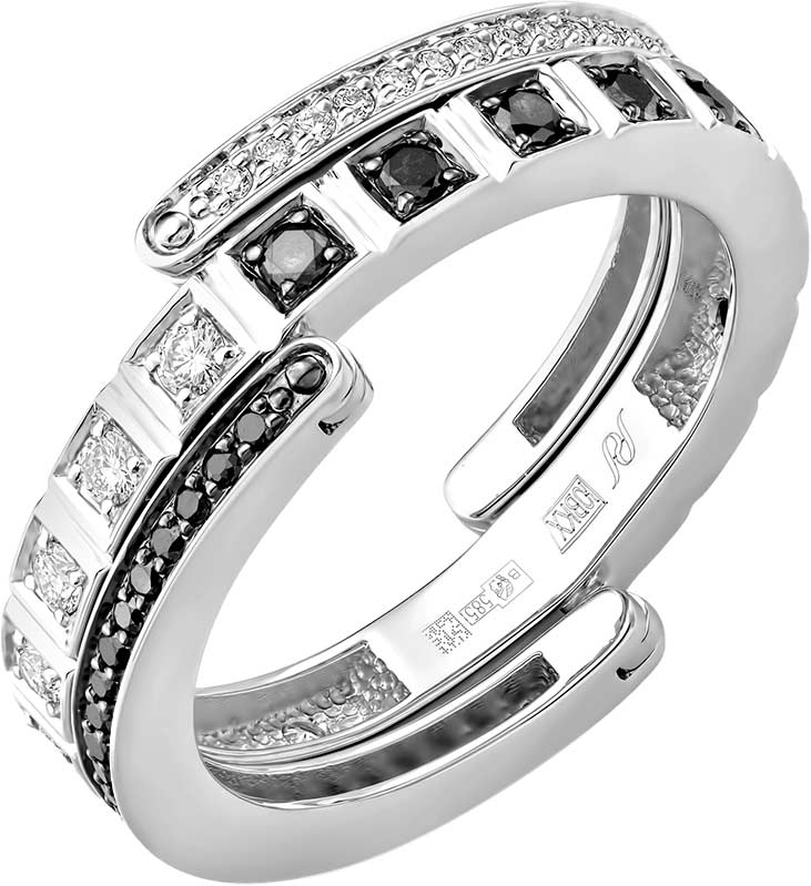 Кольцо из белого золота PRESTIGE Jewelry K-1631-042 с черными бриллиантами, бриллиантами