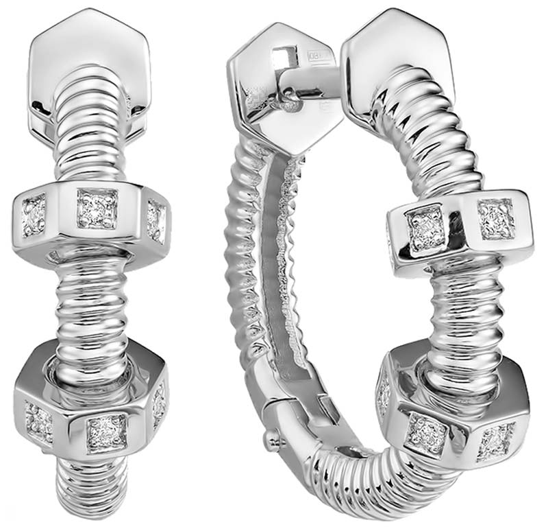 Серьги кольца-конго из белого золота PRESTIGE Jewelry S-1690-03 с бриллиантами