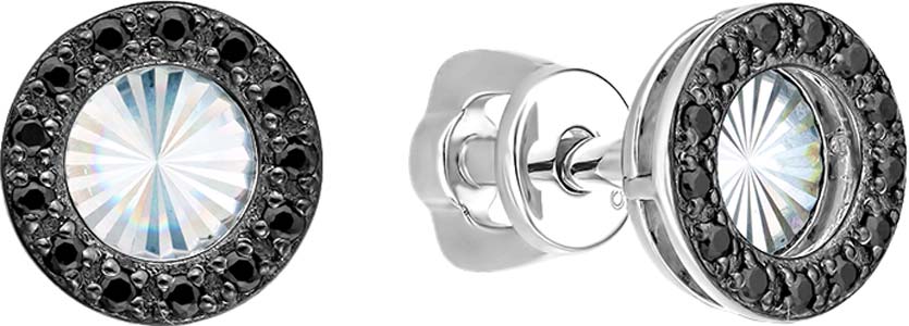 Серьги пусеты гвоздики из белого золота PRESTIGE Jewelry S-1777-3-42 с черными бриллиантами