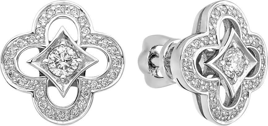 Серьги пусеты-гвоздики из белого золота PRESTIGE Jewelry S-1780-3-02 с бриллиантами