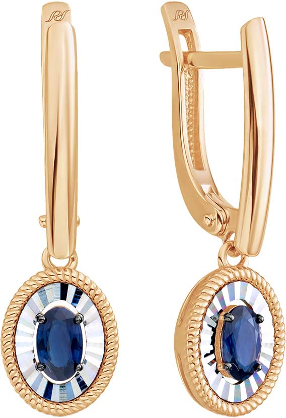 Золотые серьги с подвесками PRESTIGE Jewelry S-1800-2-21 с сапфирами