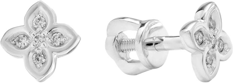 Серьги пусеты-гвоздики из белого золота PRESTIGE Jewelry S-237-02 с бриллиантами