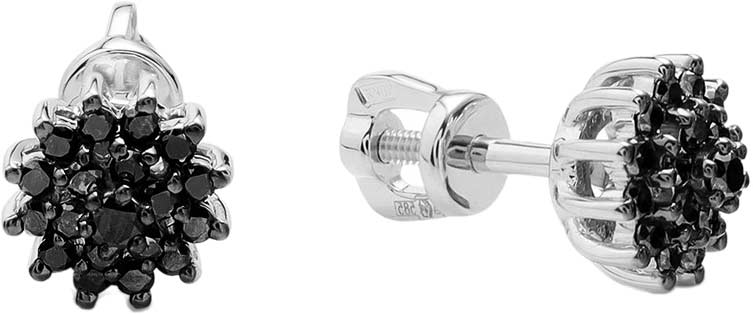 Серьги пусеты-гвоздики из белого золота PRESTIGE Jewelry S-248-42 с черными бриллиантами