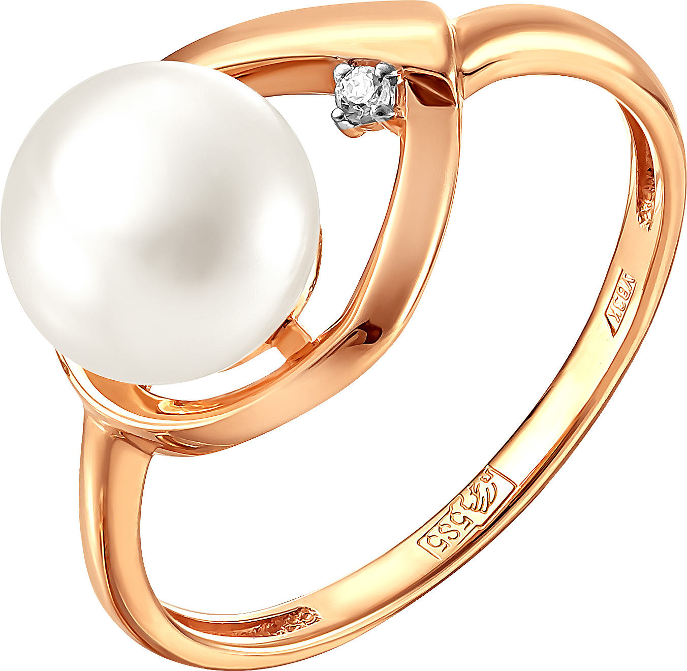 Золотое кольцо Prima Exclusive 190-1-883R с жемчугом, фианитом
