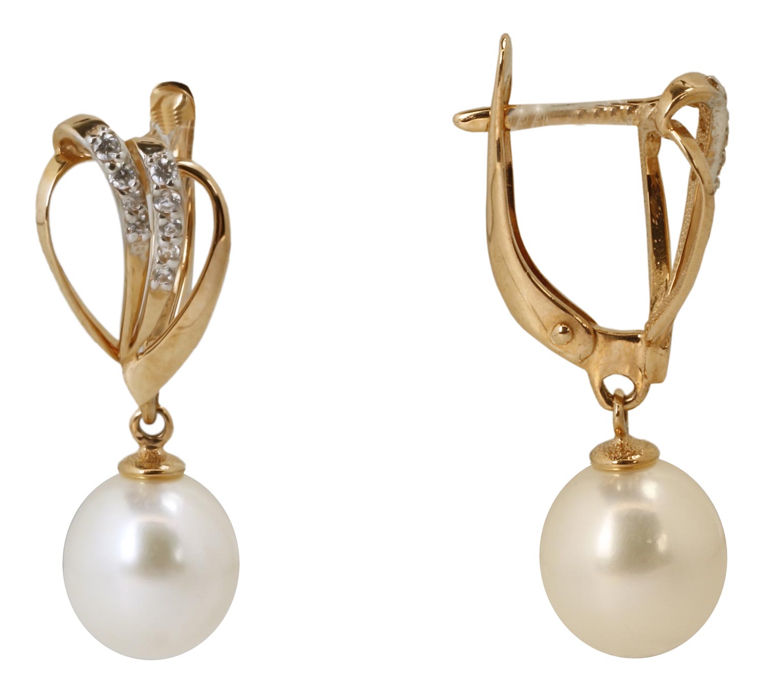 Золотые серьги шарики Prima Exclusive 290-1-963R с жемчугом, фианитами