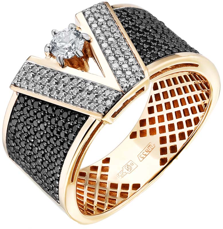 Золотое кольцо Primo Prezioso 01-P0075-01-040-07-02 с черными бриллиантами, бриллиантами