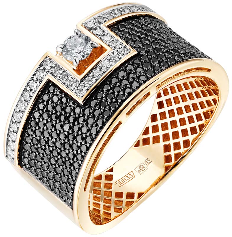 Золотое кольцо Primo Prezioso 01-P0076-01-040-07-02 с черными бриллиантами, бриллиантами