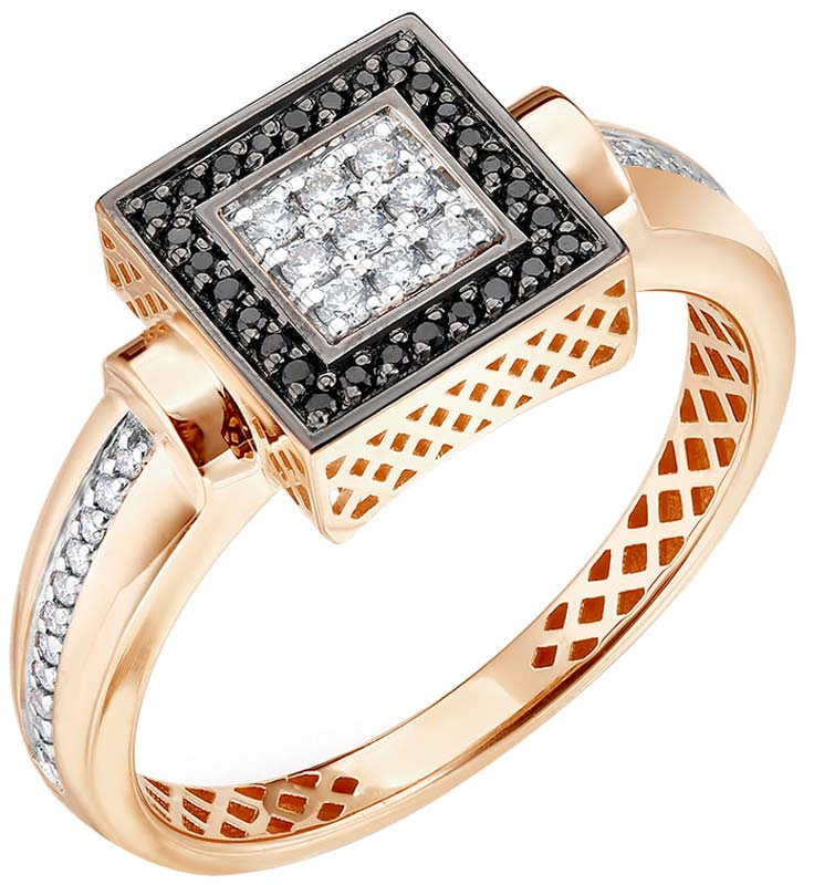 Золотое кольцо Primo Prezioso 01-P0258-01-040-07-02 с черными бриллиантами, бриллиантами