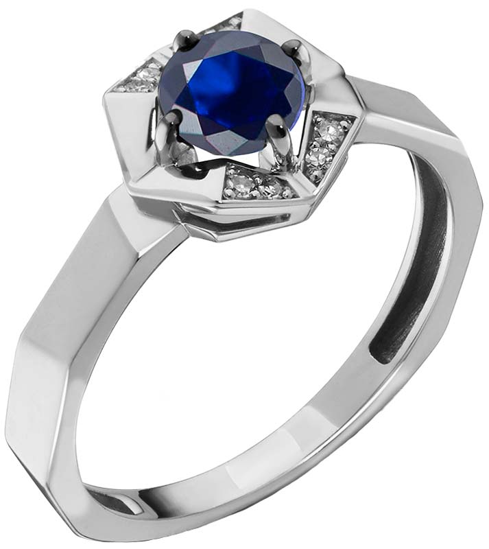 Кольцо из белого золота Primo Prezioso 01-P0591-03-335-01-04 с облагороженным сапфиром, бриллиантами