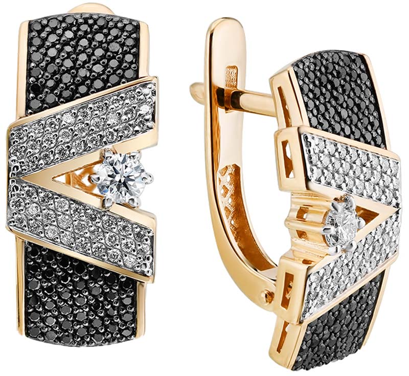 Золотые серьги Primo Prezioso 02-P0075-01-040-07-02 с черными бриллиантами, бриллиантами