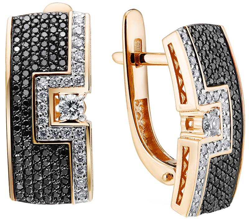 Золотые серьги Primo Prezioso 02-P0076-01-040-07-02 с черными бриллиантами, бриллиантами