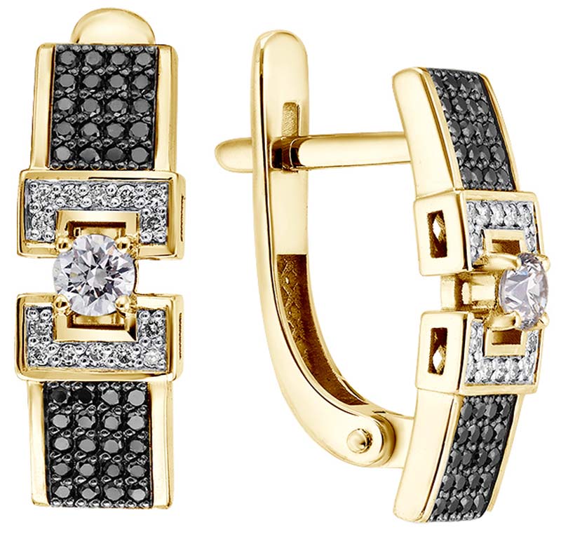 Золотые серьги Primo Prezioso 02-P0077-05-040-07-02 с черными бриллиантами, бриллиантами