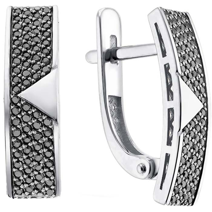 Серьги из белого золота Primo Prezioso 02-P0250-03-038-07-04 с черными бриллиантами