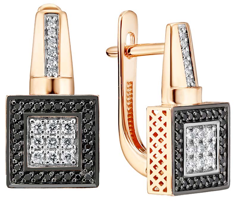 Золотые серьги Primo Prezioso 02-P0258-01-040-07-02 с черными бриллиантами, бриллиантами