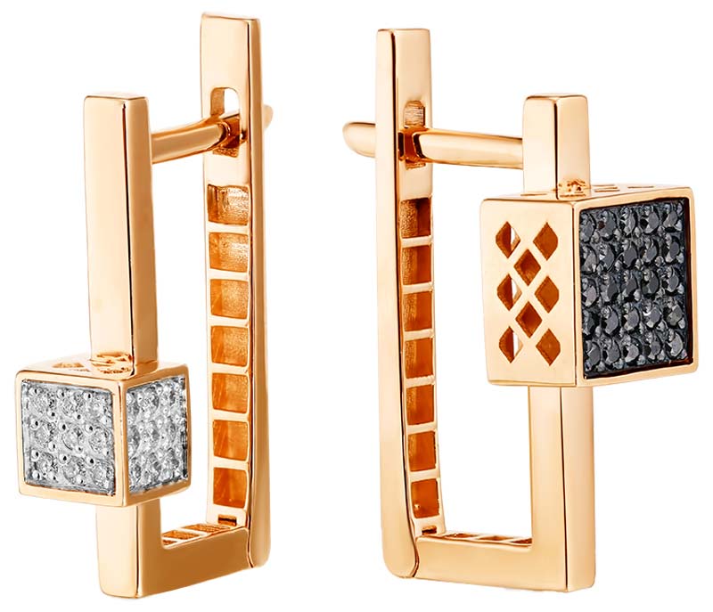 Золотые серьги Primo Prezioso 02-P0530-01-040-07-02 с черными бриллиантами, бриллиантами