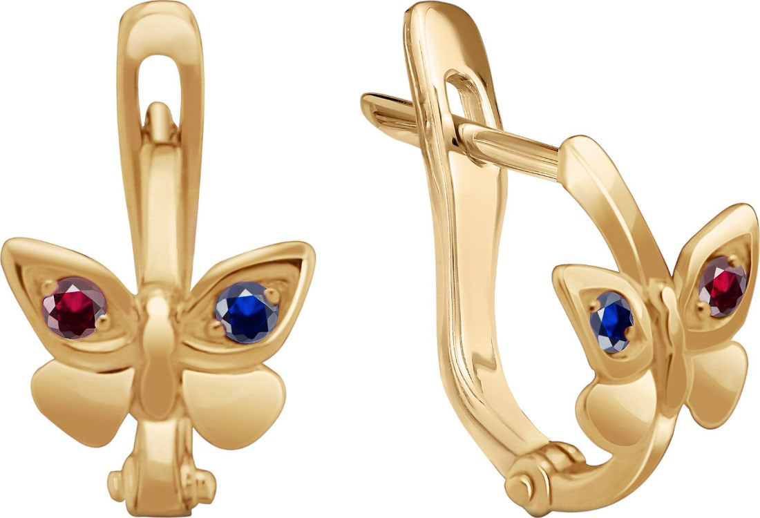 Детские золотые серьги ''Бабочки'' Primo Prezioso 02-P0677-01-364-01-00 с рубинами, сапфирами