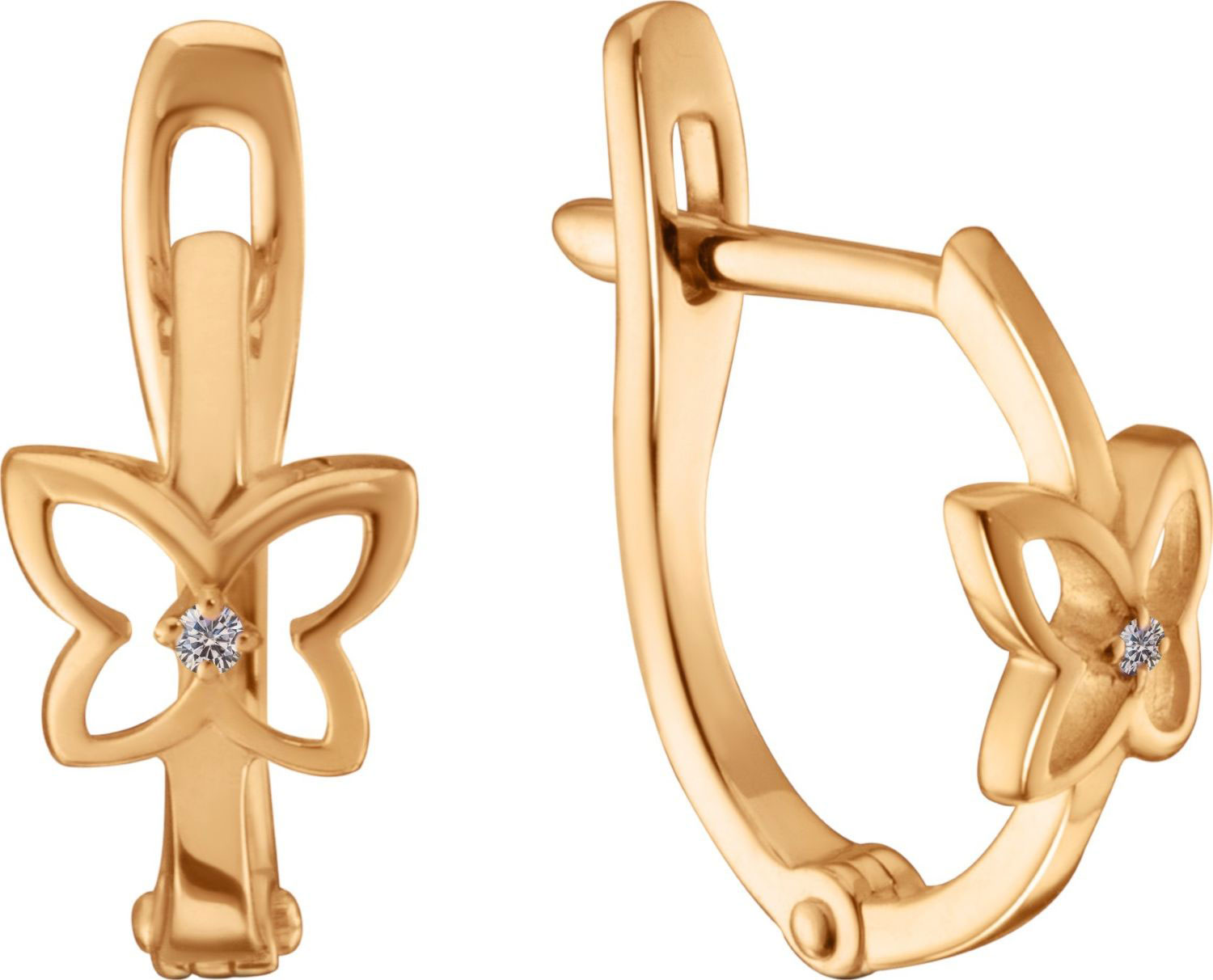 Детские золотые серьги ''Бабочки'' Primo Prezioso 02-P0681-01-101-01-00 с бриллиантами