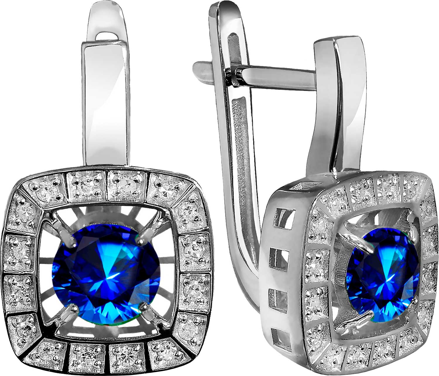 Серьги из белого золота Primo Prezioso 02-P0691-03-109-07-03 с сапфирами, бриллиантами