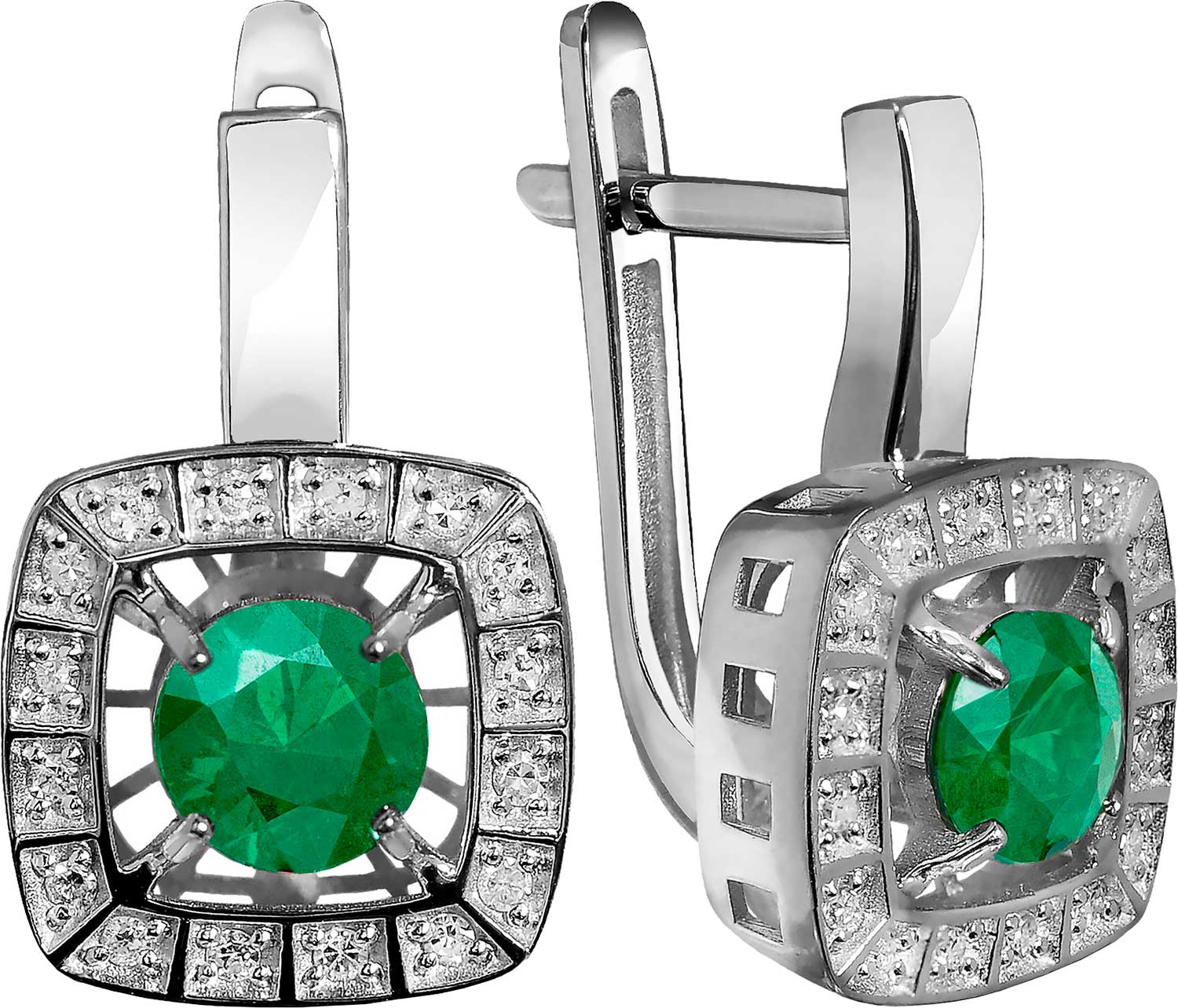 Серьги из белого золота Primo Prezioso 02-P0691-03-110-07-03 с изумрудами, бриллиантами