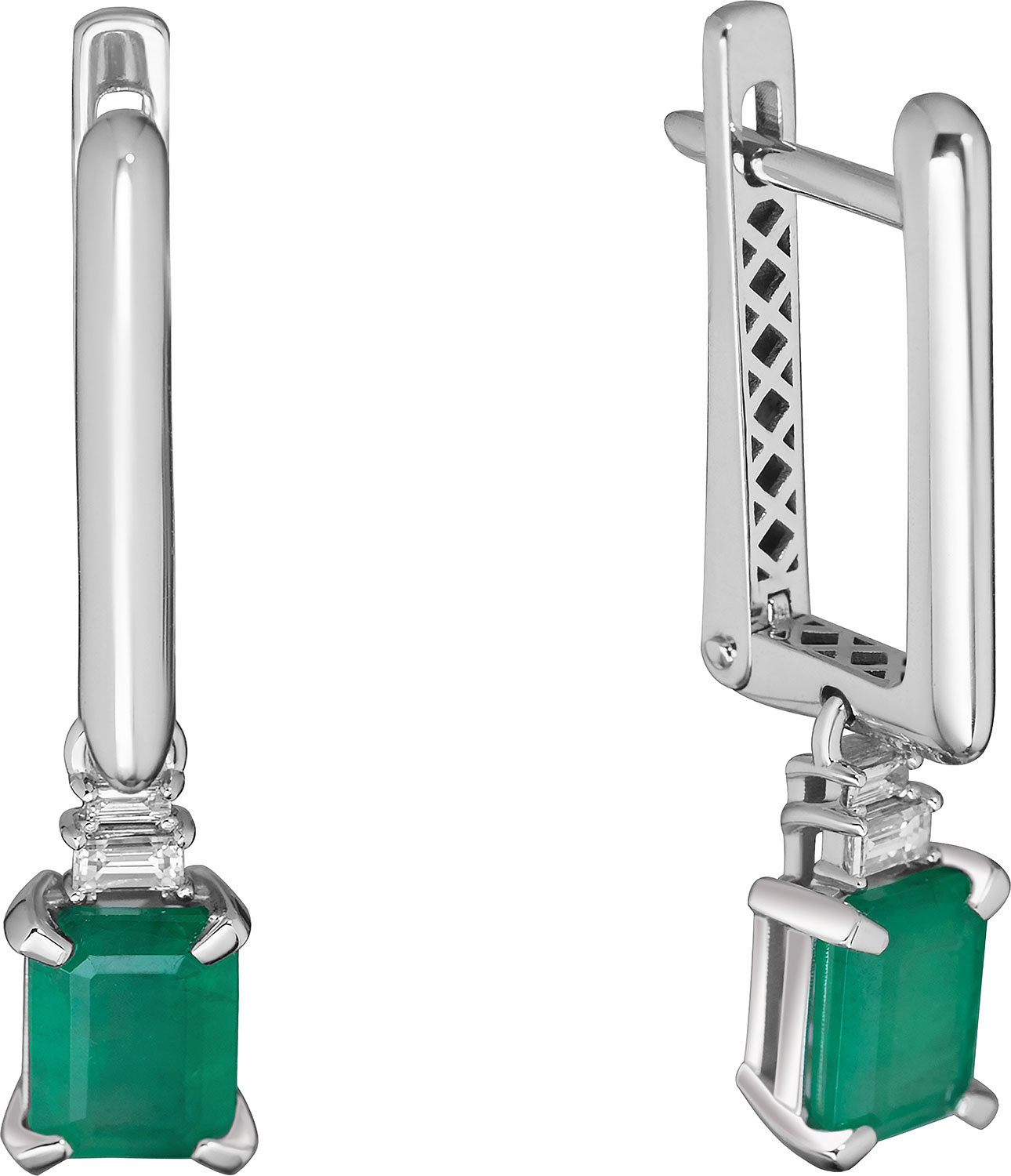 Серьги с подвесками из белого золота Primo Prezioso 02-P0710-03-010-07-03 с изумрудами, бриллиантами