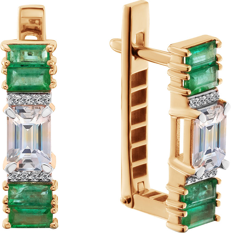 Золотые серьги Primo Prezioso 02-P0717-01-393-07-01 с прозрачными сапфирами, изумрудами, бриллиантами