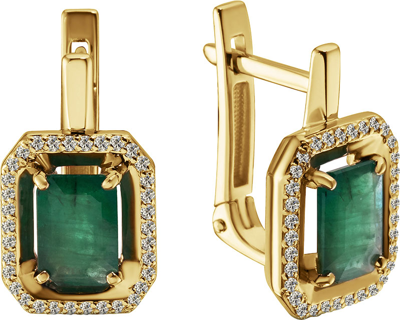 Золотые серьги Primo Prezioso 02-P0735-05-110-01-01 c бриллиантом, изумрудом