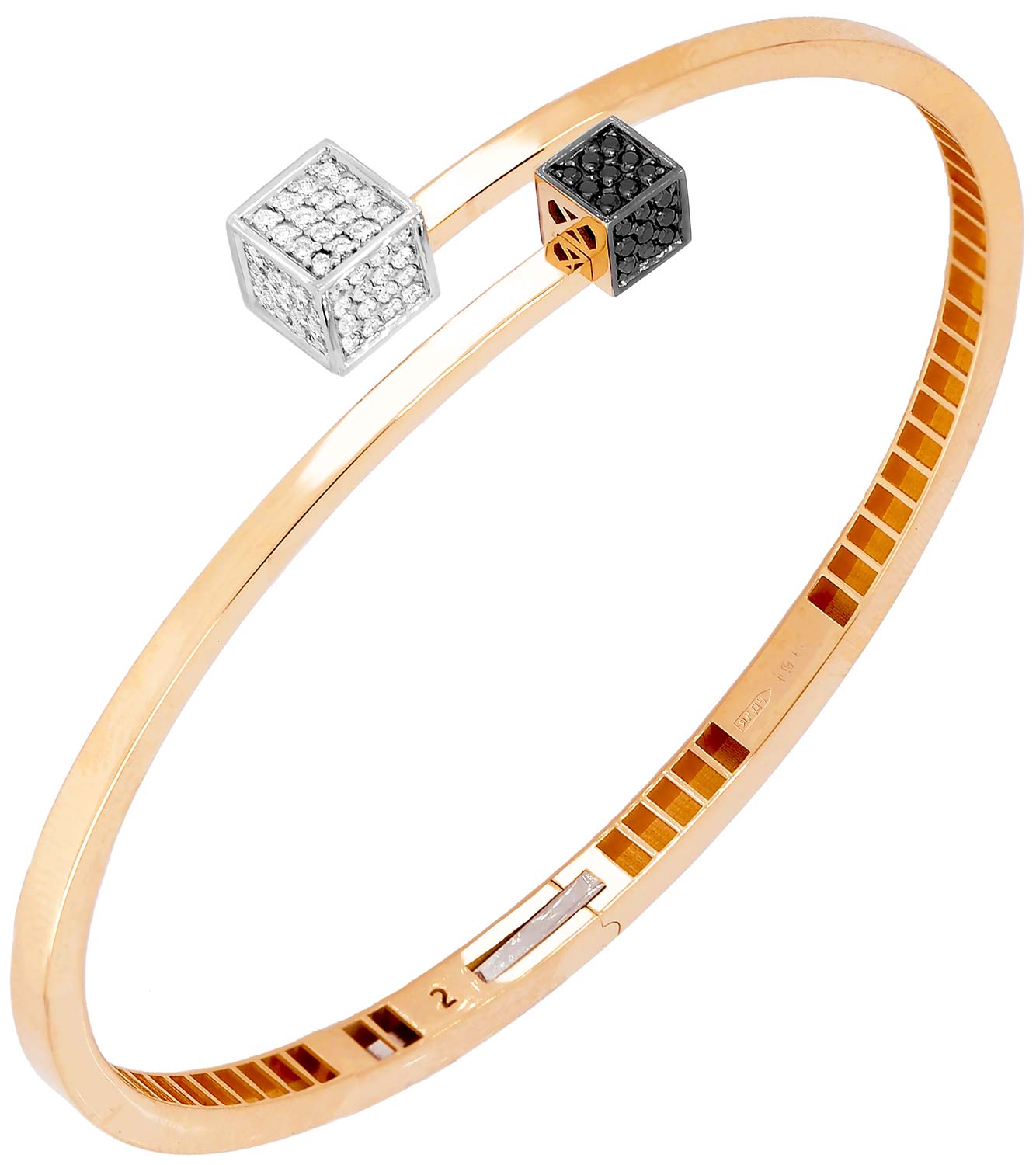 Жесткий золотой браслет Primo Prezioso 05-P0532-01-040-07-02 с черными бриллиантами, бриллиантами