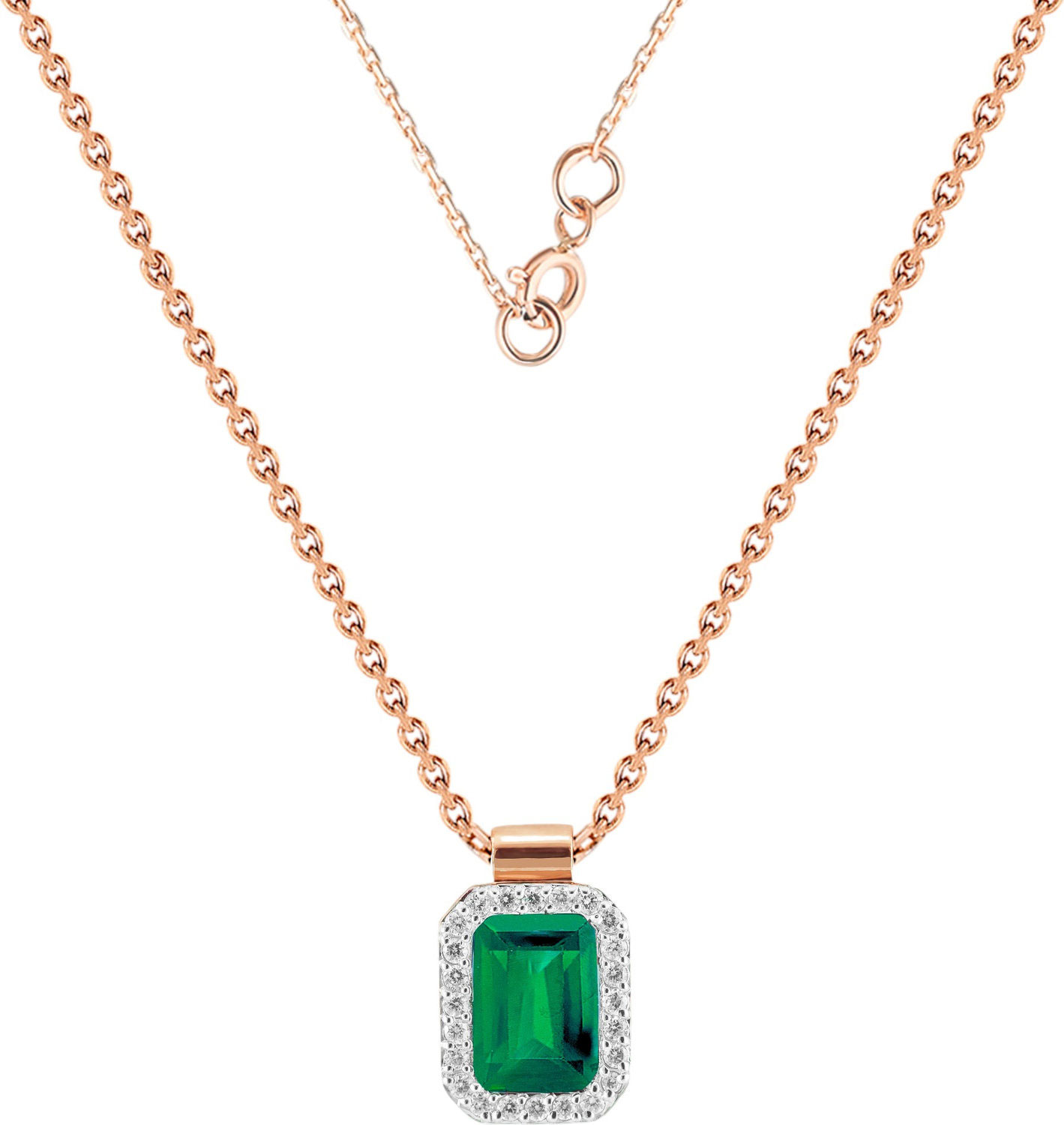 Золотой кулон на цепочке Primo Prezioso 06-P0603-01-110-01-01 с бриллиантами, изумрудом