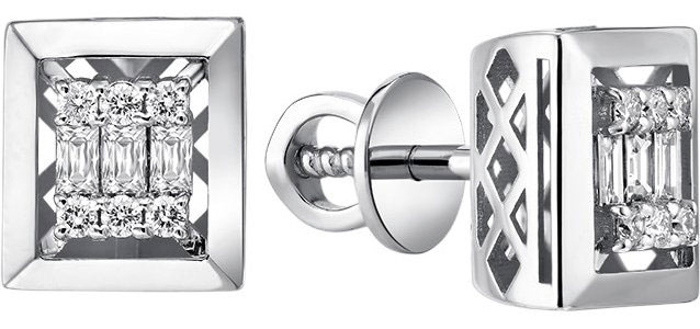 Серьги пусеты-гвоздики из белого золота Primo Prezioso 09-P0526-03-001-07-03 с бриллиантами