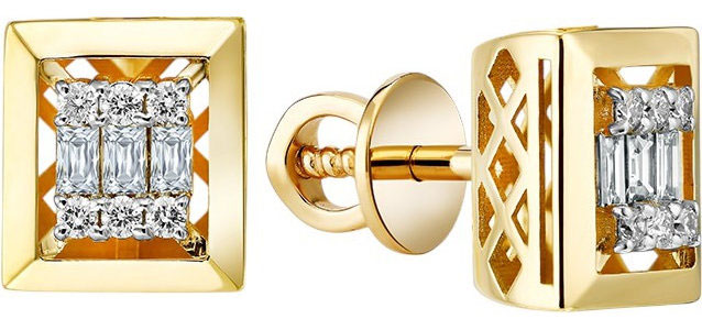 Золотые серьги пусеты-гвоздики Primo Prezioso 09-P0526-05-001-07-01 с бриллиантами