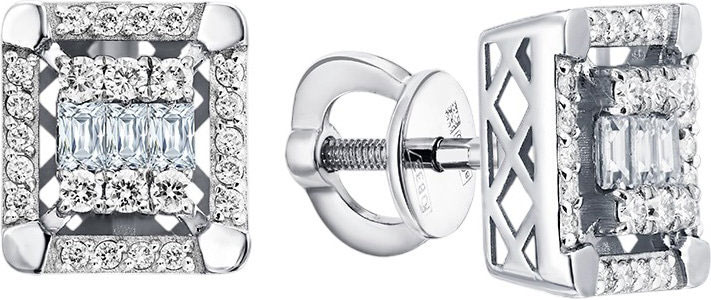 Серьги пусеты-гвоздики из белого золота Primo Prezioso 09-P0527-03-001-07-03 с бриллиантами