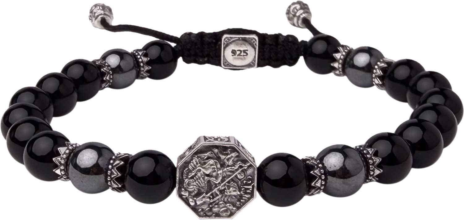 Мужской браслет из бусин ''Георгий Победоносец'' PROCUDA BPGAG8 с агатами, гематитами