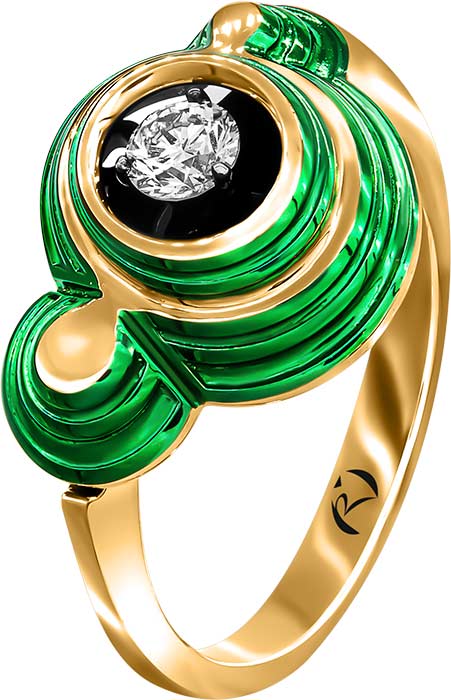 Золотое кольцо Ringo ZK-10142B-Y с эмалью, бриллиантом