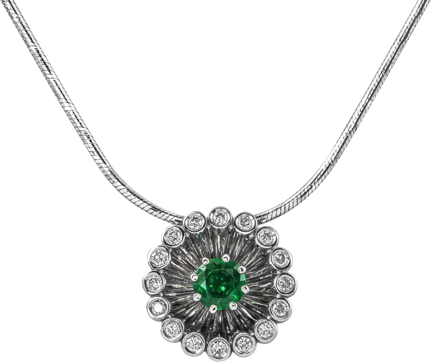 Подвеска бегунок на цепочке из белого золота Ringo ZP-16051-W с изумрудом, бриллиантами