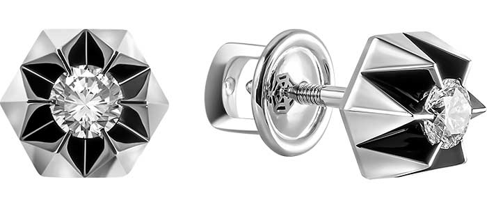 Серьги пусеты-гвоздики из белого золота Ringo ZS-14046-W с бриллиантами