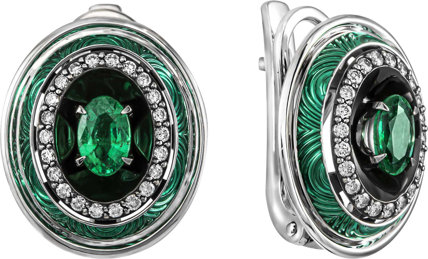 Серьги из белого золота Ringo ZS-14073-W с эмалью, изумрудами, бриллиантами