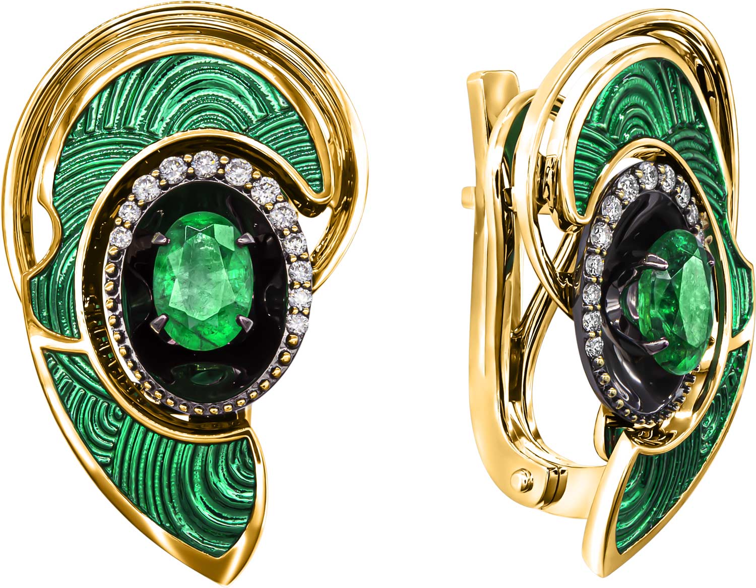 Золотые серьги Ringo ZS-14074-Y с эмалью, изумрудами, бриллиантами