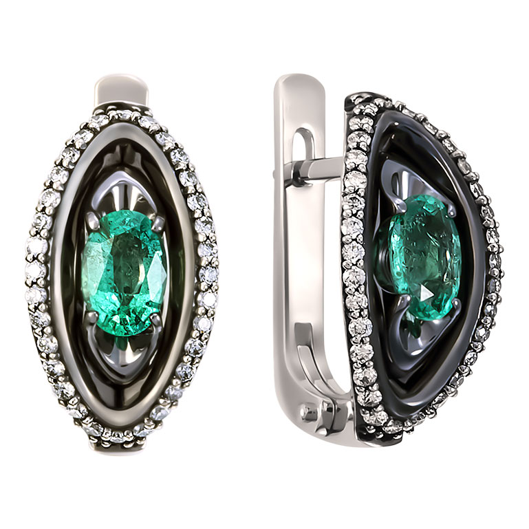 Серьги из белого золота Ringo ZS-2972-W с изумрудами, бриллиантами