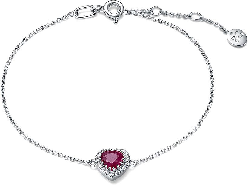 Браслет цепь из белого золота с подвеской ''Сердце'' RoseGrace 4-192-103B-RUB с рубином, бриллиантами