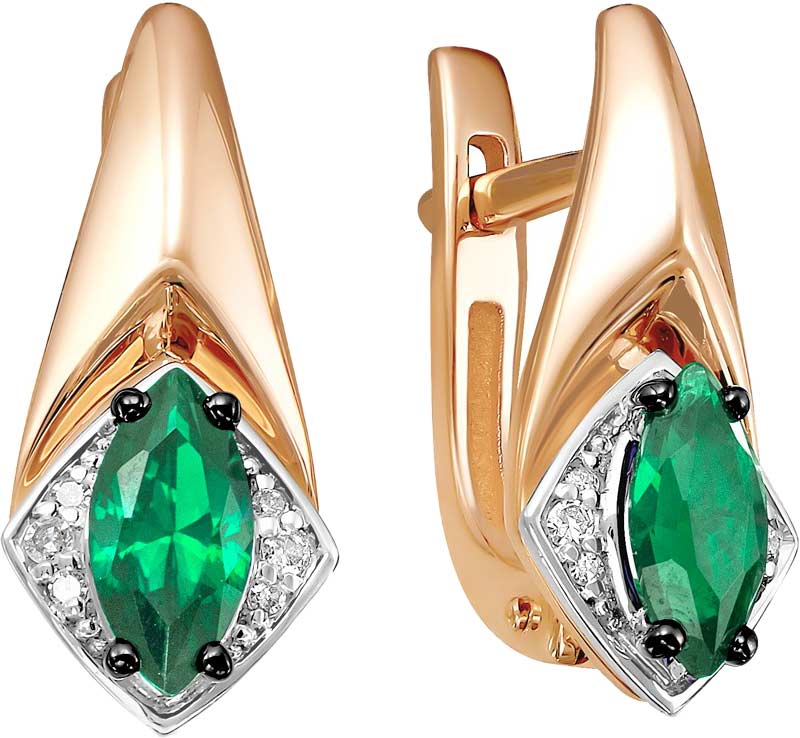 Золотые серьги RoseGrace 5-2803-103-2K-IZGT с гидротермальными изумрудами, бриллиантами