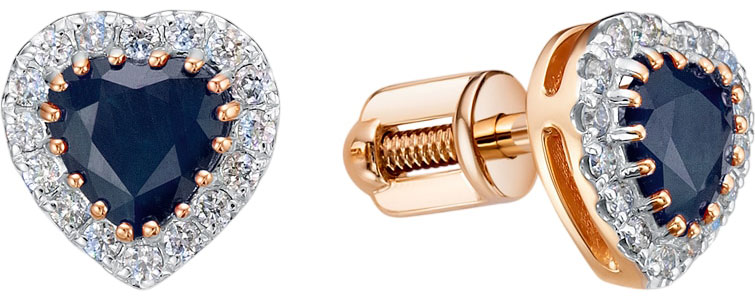Золотые серьги пусеты-гвоздики RoseGrace 5-6456-103-2K-SAP с бриллиантами, сапфирами