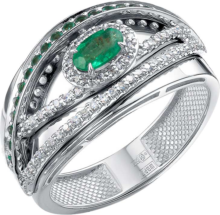 Кольцо из белого золота RoseGrace 5-6616-103-1B-IZ с изумрудами, бриллиантами