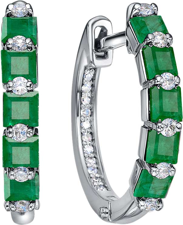 Серьги кольца конго из белого золота RoseGrace 5-7016-103-2B-IZBR с изумрудами, бриллиантами