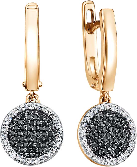 Золотые серьги с подвесками RoseGrace 5-7056-106-2K-CHBR с черными бриллиантами, бриллиантами
