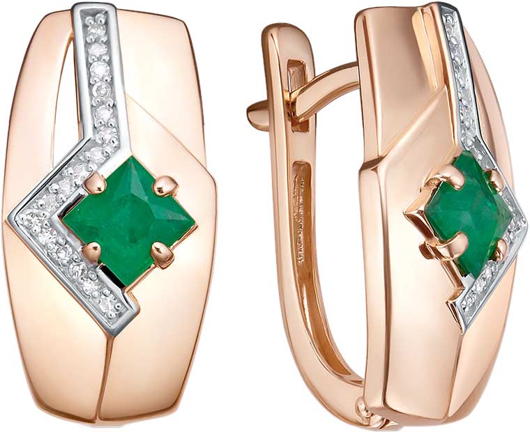 Золотые серьги RoseGrace 5-7155-103-2K-IZ c бриллиантом, изумрудом