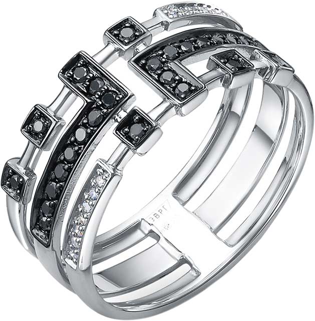 Наборное кольцо из белого золота RoseGrace 5-7163-106-1B-CHBR с черными бриллиантами, бриллиантами