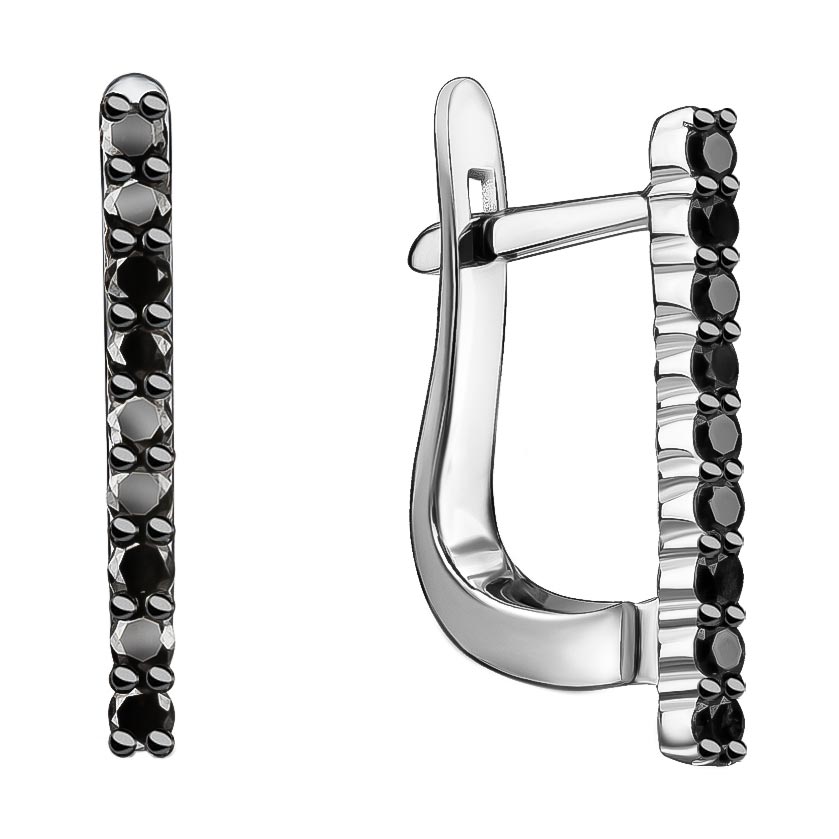 Золотые серьги Русские Самоцветы 53934 с черными бриллиантами